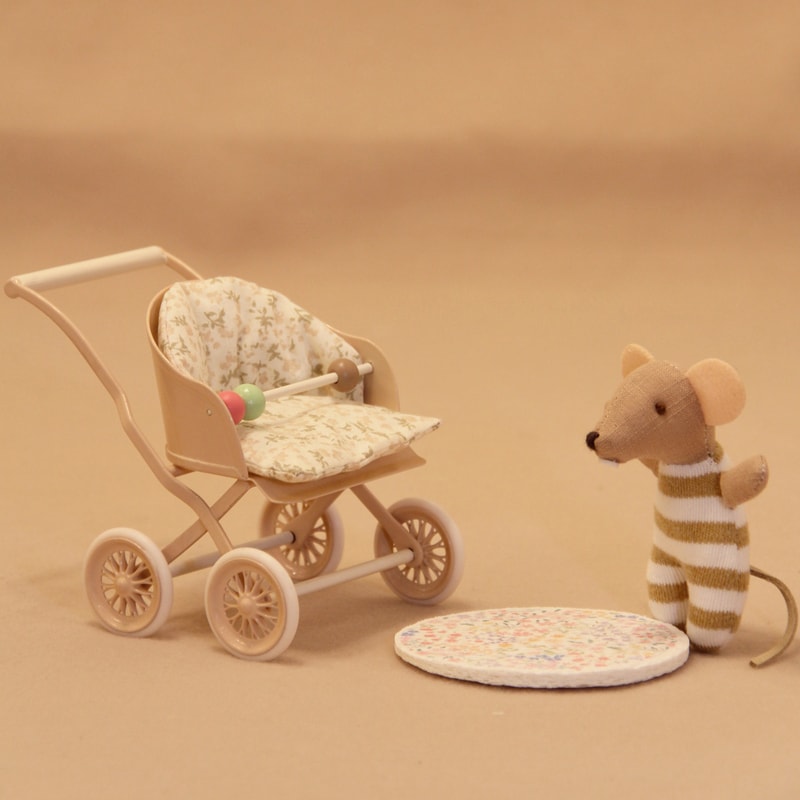 Baby Stroller Furniture in Lotus Pink and Light Green for Dollhouse