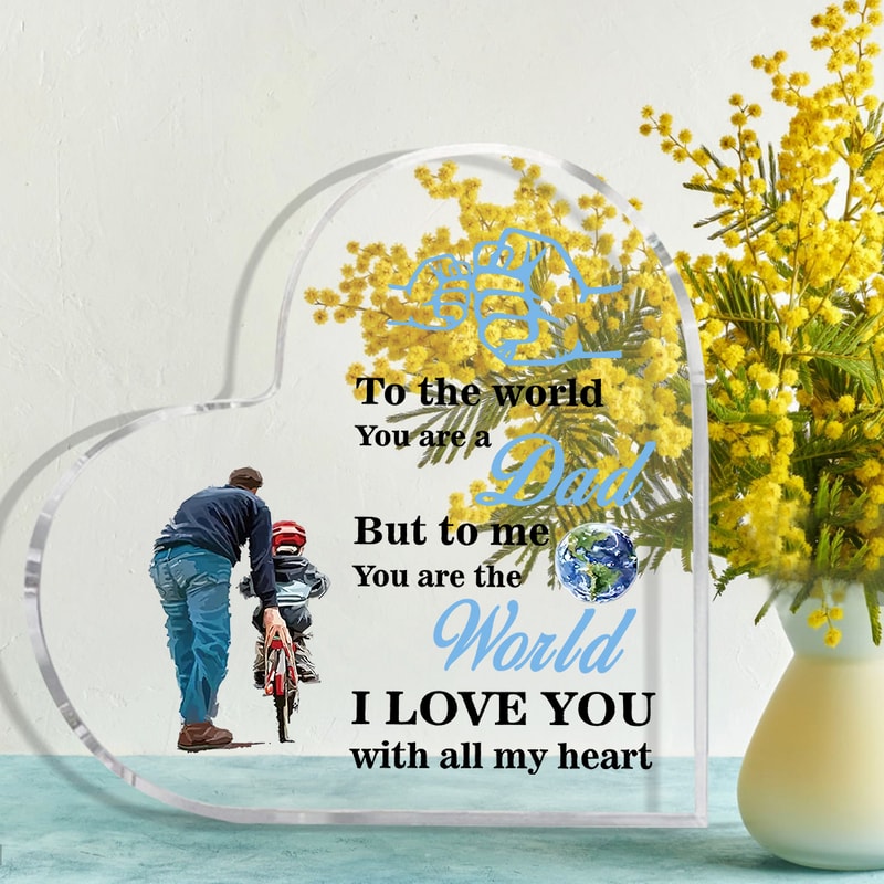 Heart-Shaped Inspirational Dad Acrylic Plaque, Keepsake Paperweight for Bedroom Decor, Perfect Gift for Dad
