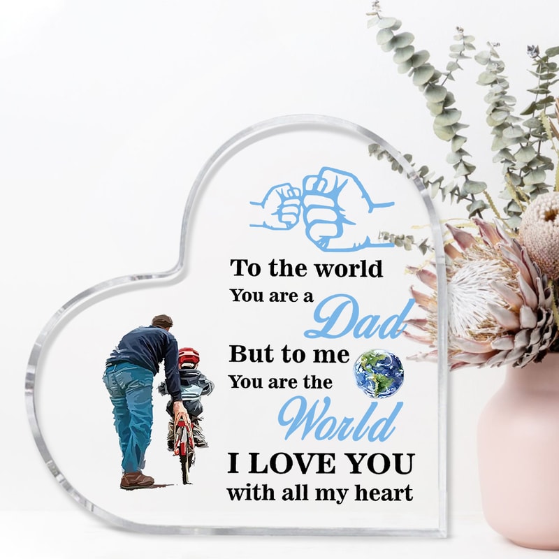 Heart-Shaped Inspirational Dad Acrylic Plaque, Keepsake Paperweight for Bedroom Decor, Perfect Gift for Dad
