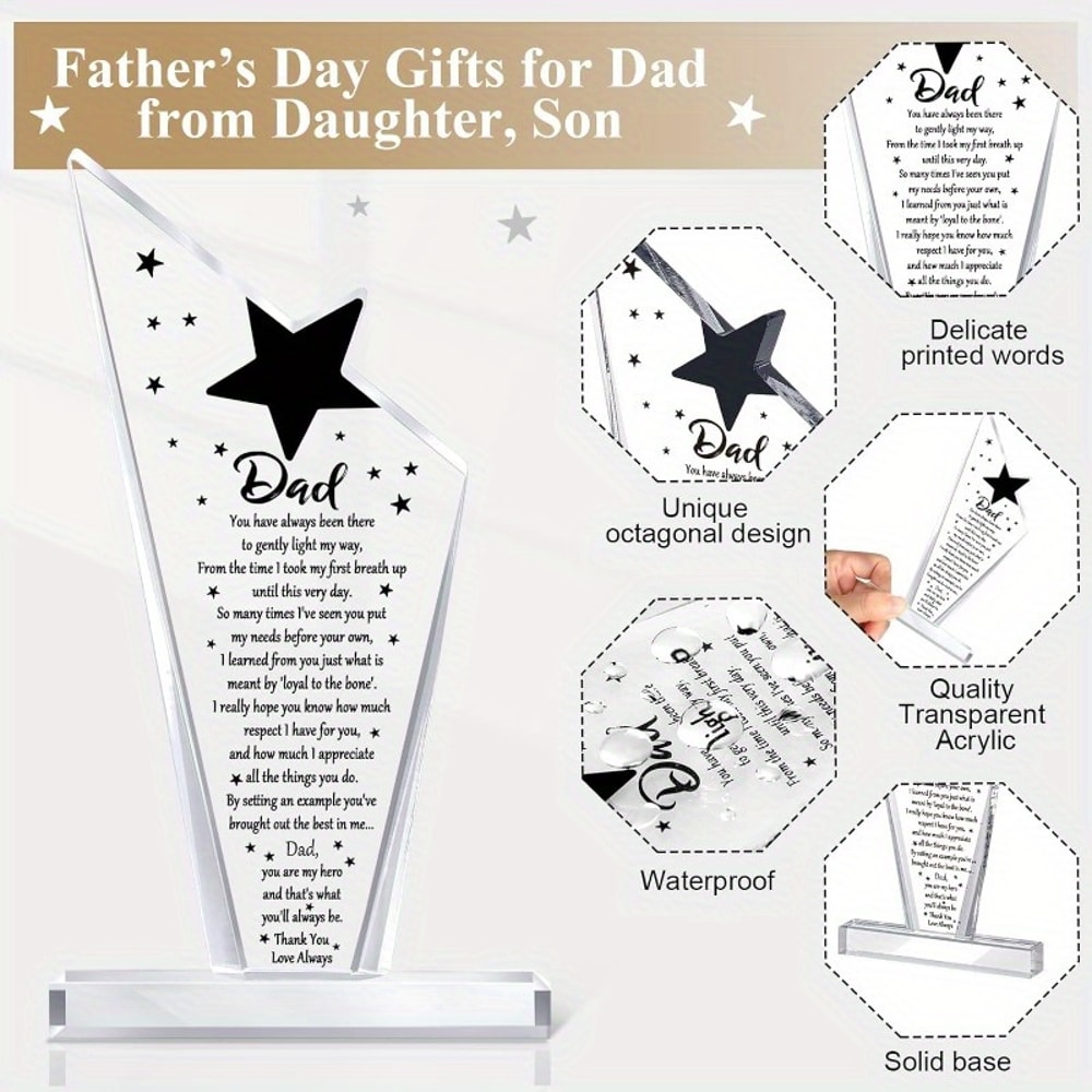 Sympathy Thankful Quotes Dad Acrylic Gift, Stylish Table Decor for Father's Day from Son/Daughter