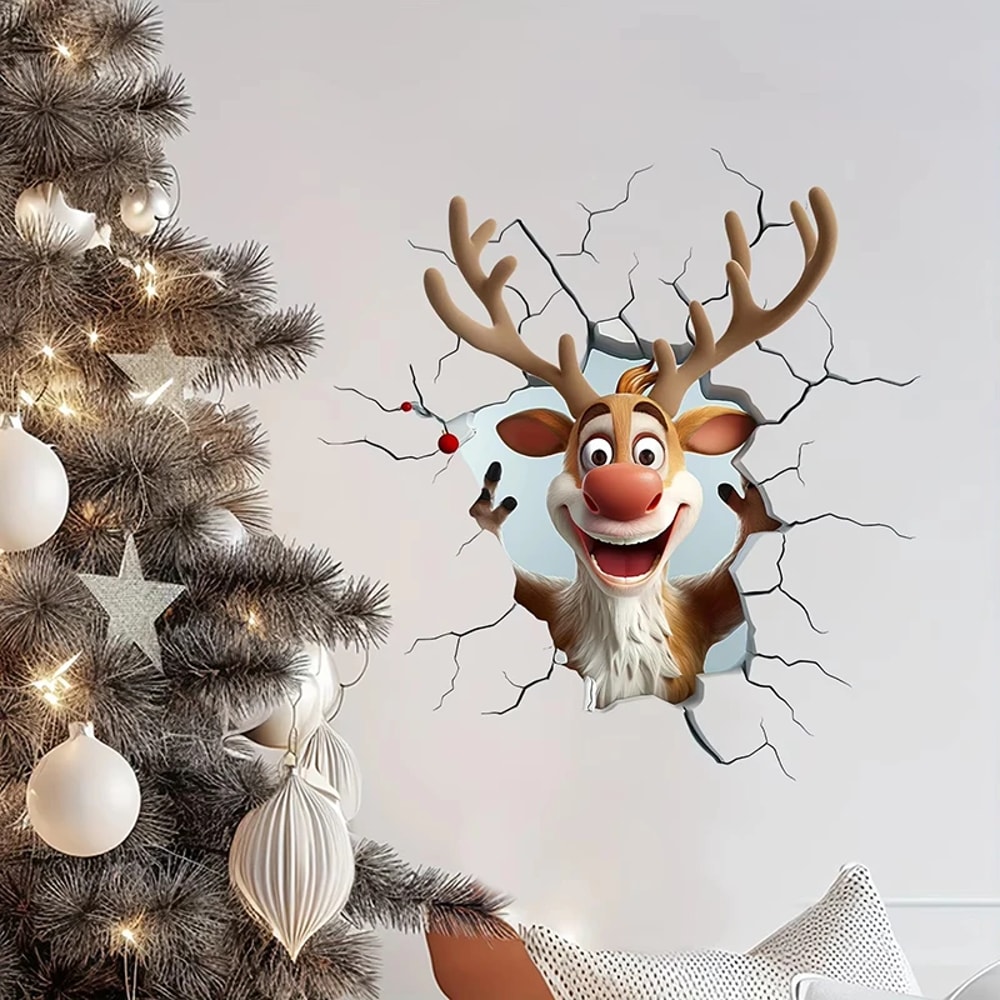Removable Wall Decal Vinyl Christmas Wall Stickers Santa Claus Reindeer Holiday Decor For Home Livi