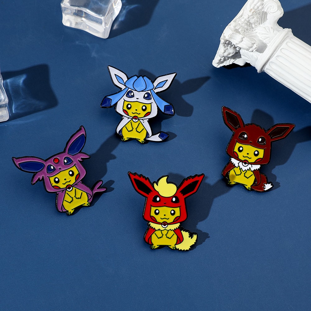 Set of Creative Pikachu Cos Eevee Enamel Pins, Metal Badge Backpack Accessories
