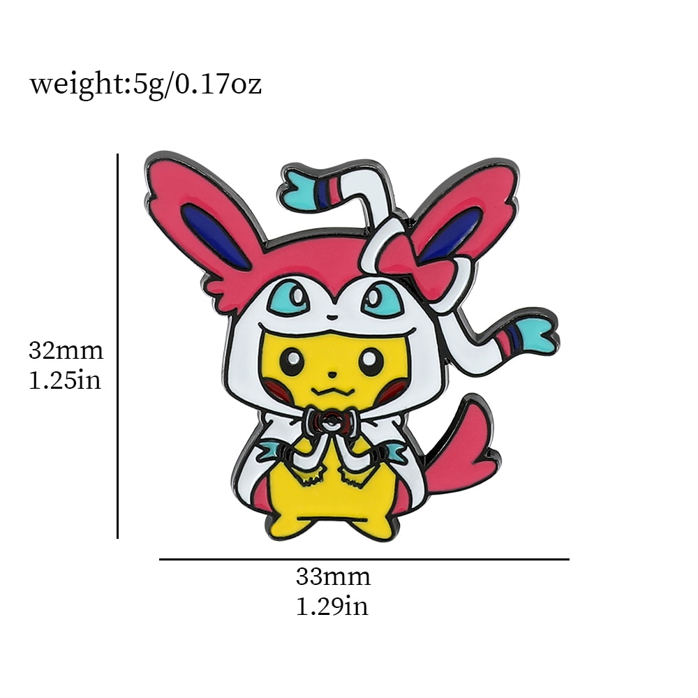 Set of Creative Pikachu Cos Eevee Enamel Pins, Metal Badge Backpack Accessories