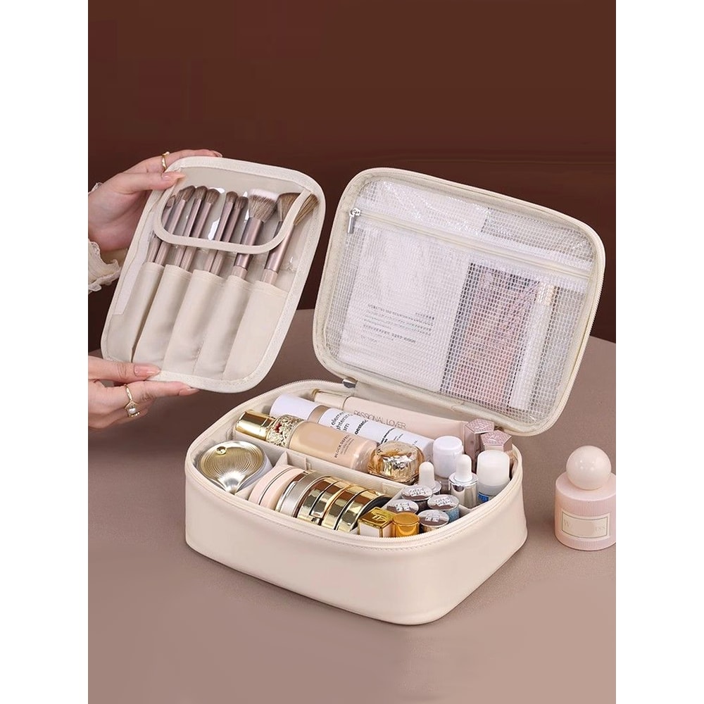 High-End PU Leather Makeup Bag with Multi-Layer Design, Large Capacity, Waterproof and Portable