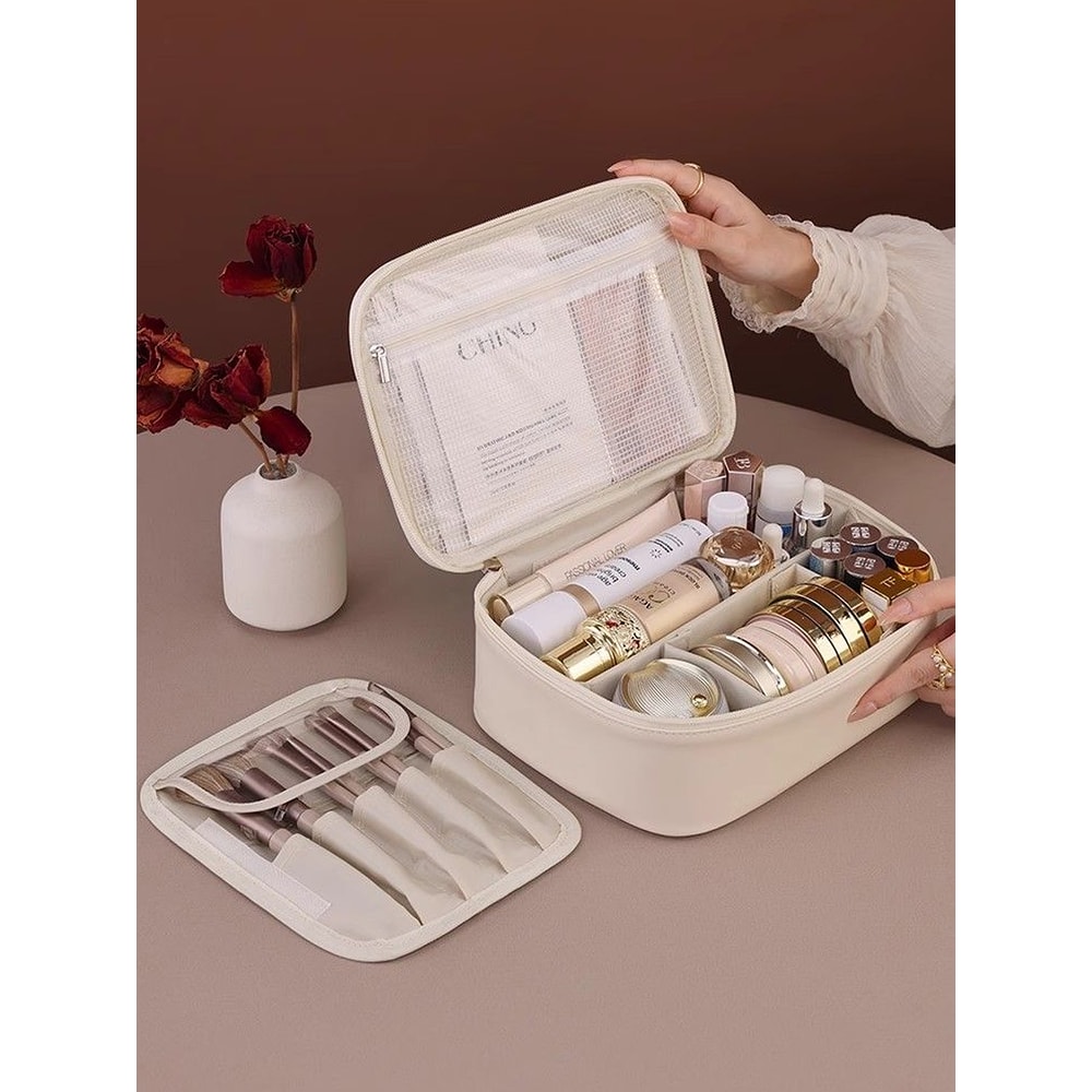 High-End PU Leather Makeup Bag with Multi-Layer Design, Large Capacity, Waterproof and Portable