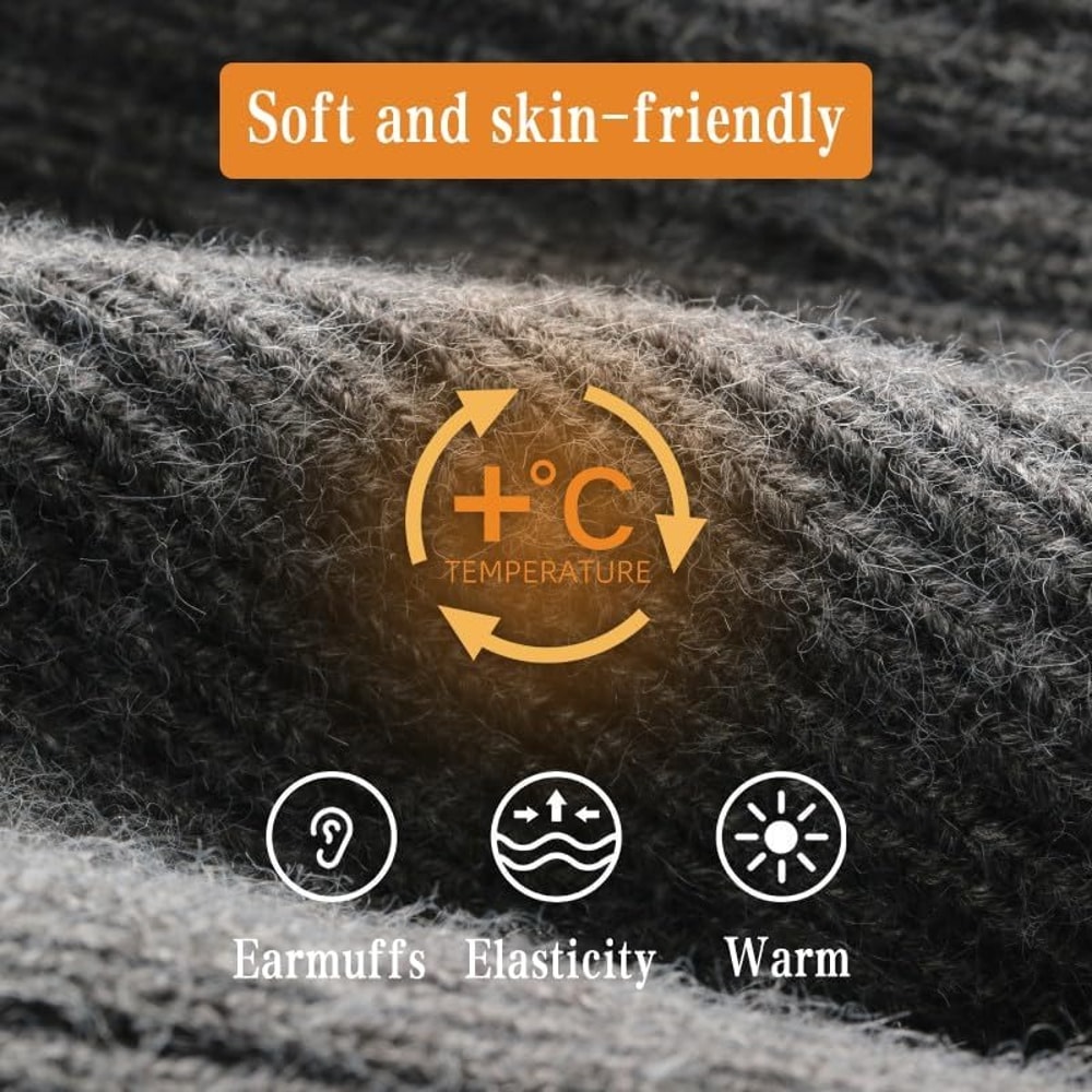 Cycling Ear Protection Men Winter Knitted Hat, Plush Warmth Peaked Cap, Faux Fur Lined Bomber Hats