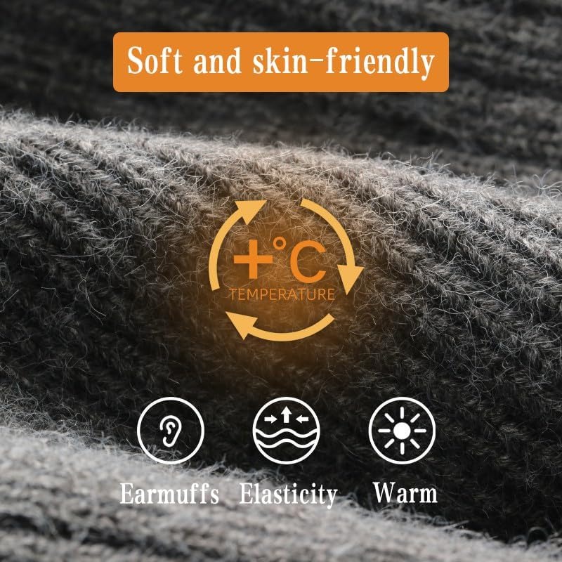 Cycling Ear Protection Men Winter Knitted Hat, Plush Warmth Peaked Cap, Faux Fur Lined Bomber Hats