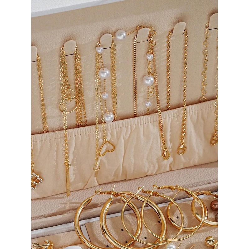 Earrings, Multi-Layered Necklace, Ear Studs Rings Jewelry Set for Women, Daily Wear Gift Set