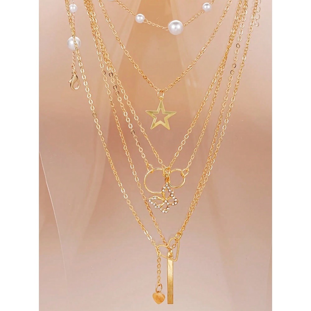 Earrings, Multi-Layered Necklace, Ear Studs Rings Jewelry Set for Women, Daily Wear Gift Set