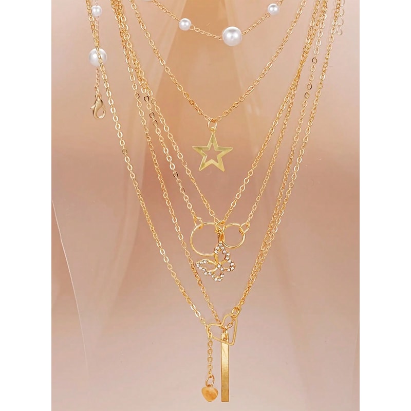 Earrings, Multi-Layered Necklace, Ear Studs Rings Jewelry Set for Women, Daily Wear Gift Set