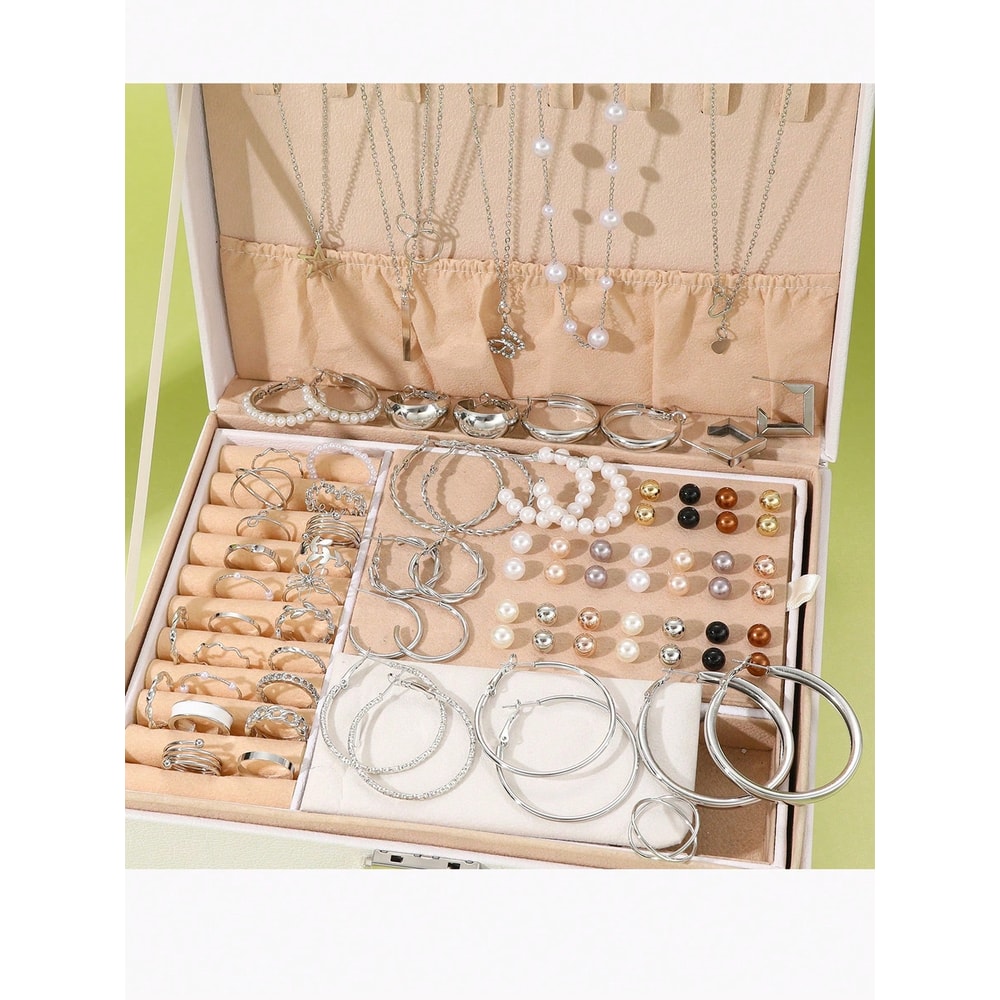 Earrings, Multi-Layered Necklace, Ear Studs Rings Jewelry Set for Women, Daily Wear Gift Set