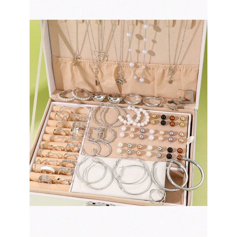 Earrings, Multi-Layered Necklace, Ear Studs Rings Jewelry Set for Women, Daily Wear Gift Set