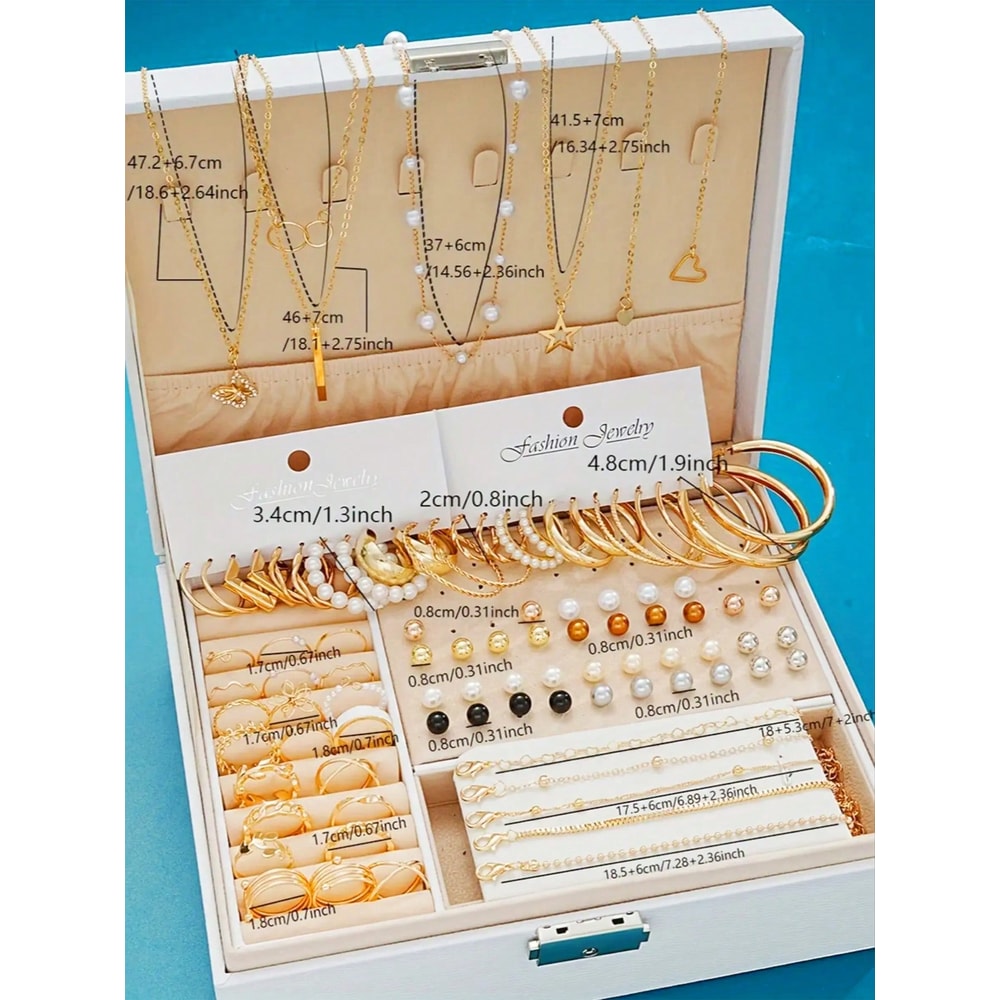 Earrings, Multi-Layered Necklace, Ear Studs Rings Jewelry Set for Women, Daily Wear Gift Set