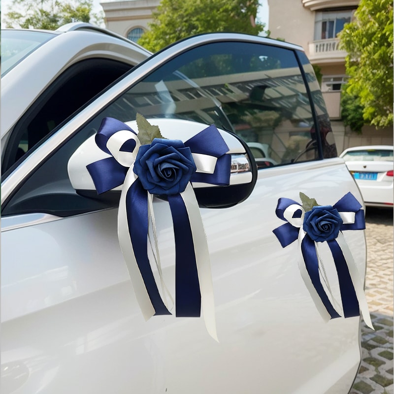 European And American Retro Car Rearview Mirror Bow Decoration Color Fleet Flower Wedding Chair Bac 1