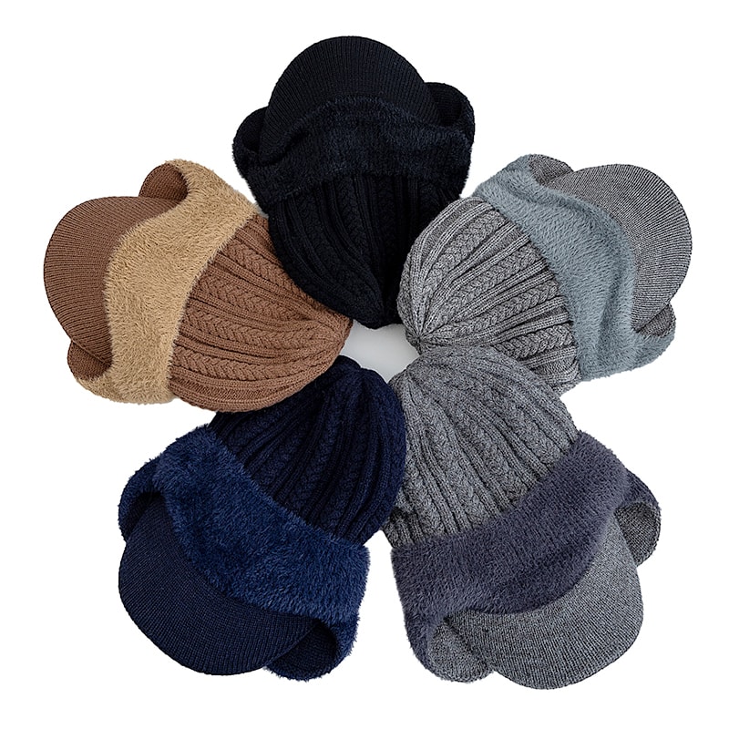 Fashion Faux Fur Beanie Hat, Plush Lined Winter Hat with Earflap, Men Outdoor Warm Cap Gift