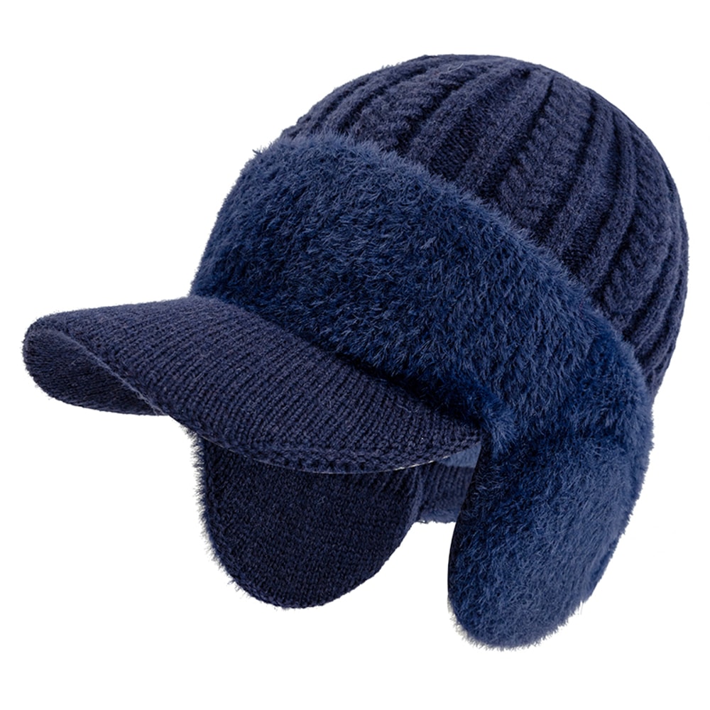 Fashion Faux Fur Beanie Hat, Plush Lined Winter Hat with Earflap, Men Outdoor Warm Cap Gift