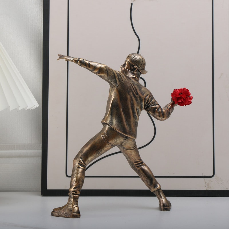Flower Thrower Statue Bomber Banksy Sculptures, Collectible Figurine Desk Home Decoration