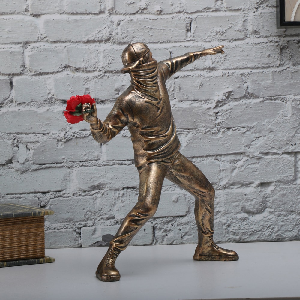 Flower Thrower Statue Bomber Banksy Sculptures, Collectible Figurine Desk Home Decoration
