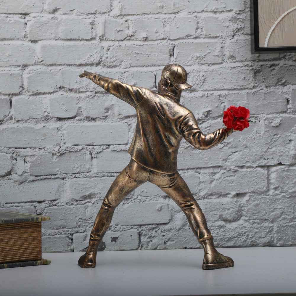 Flower Thrower Statue Bomber Banksy Sculptures, Collectible Figurine Desk Home Decoration