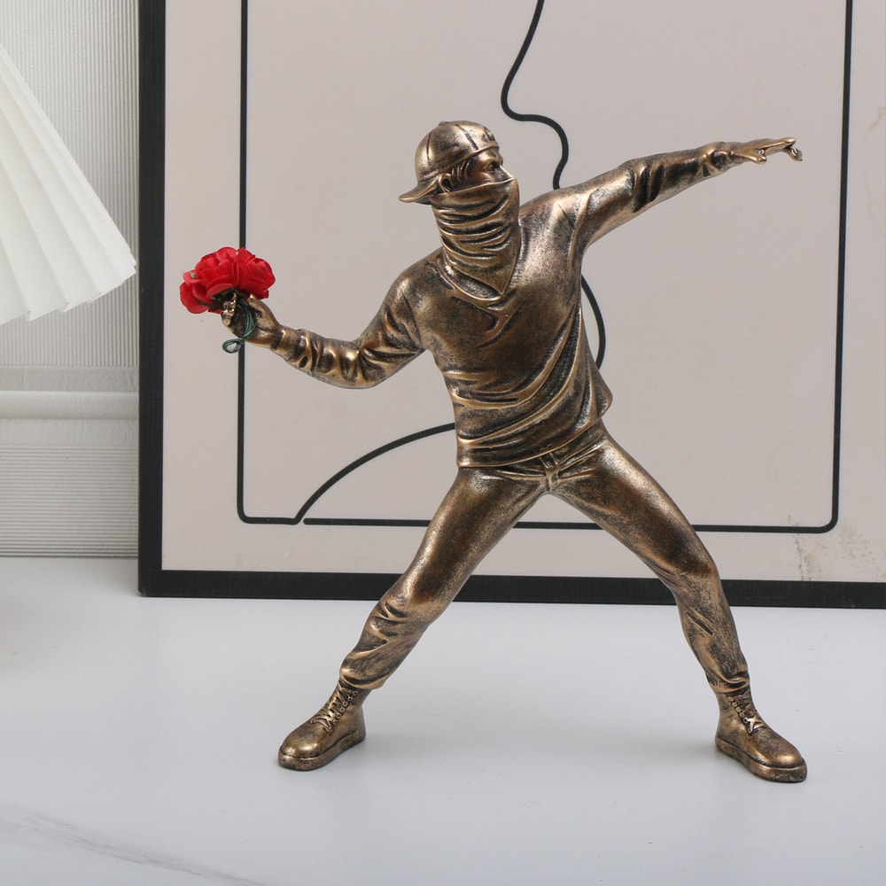 Flower Thrower Statue Bomber Banksy Sculptures, Collectible Figurine Desk Home Decoration