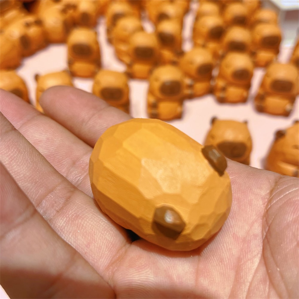 Cute Animal Capybara Small Model Statue, Solid Wood Carving for Room, Office, Car Decor