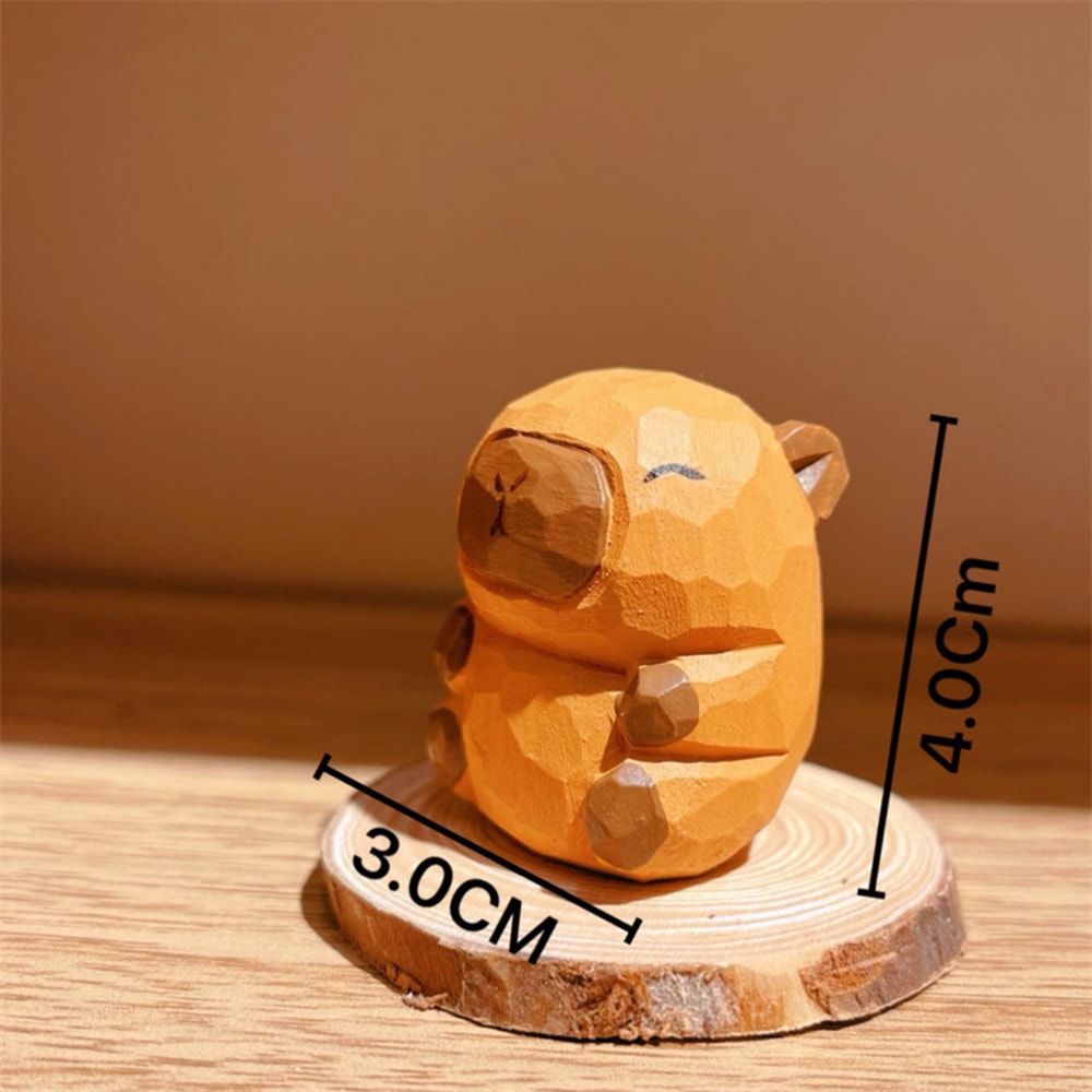 Cute Animal Capybara Small Model Statue, Solid Wood Carving for Room, Office, Car Decor
