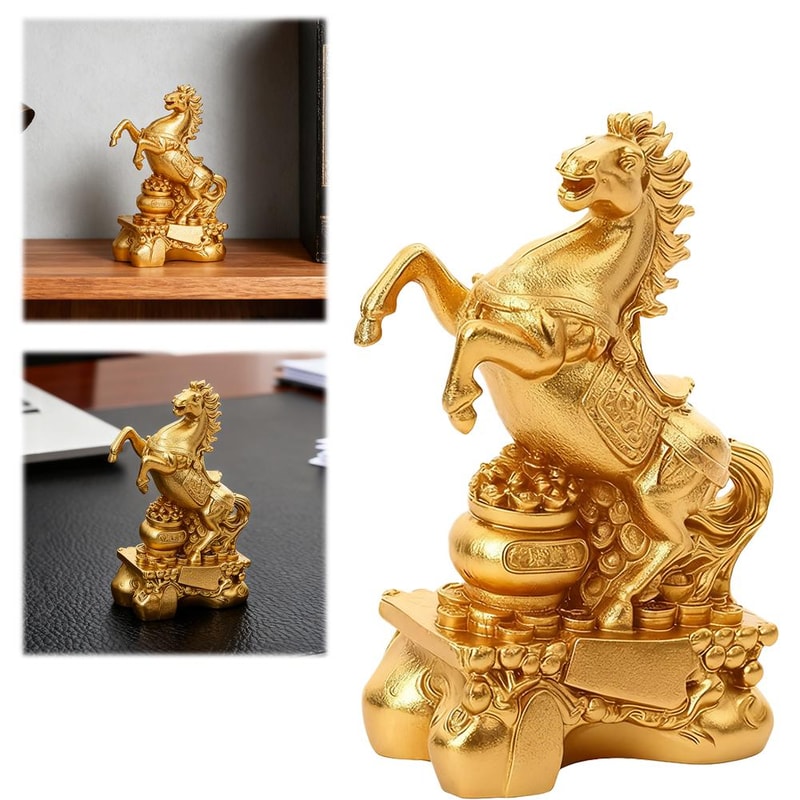 Feng Shui Horse Zodiac Animal Sculpture, Wealth Fortune Ornament for Desktop, Bookshelf Decor
