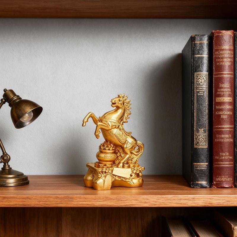 Feng Shui Horse Zodiac Animal Sculpture, Wealth Fortune Ornament for Desktop, Bookshelf Decor