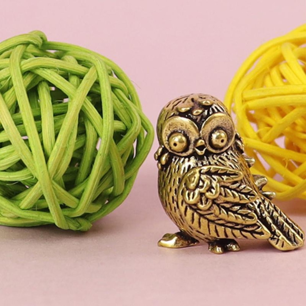 Mini Owl Statue, Retro Bird Animal Figurines, Metal Brass Tea Pet Table Ornament, Home Accessories