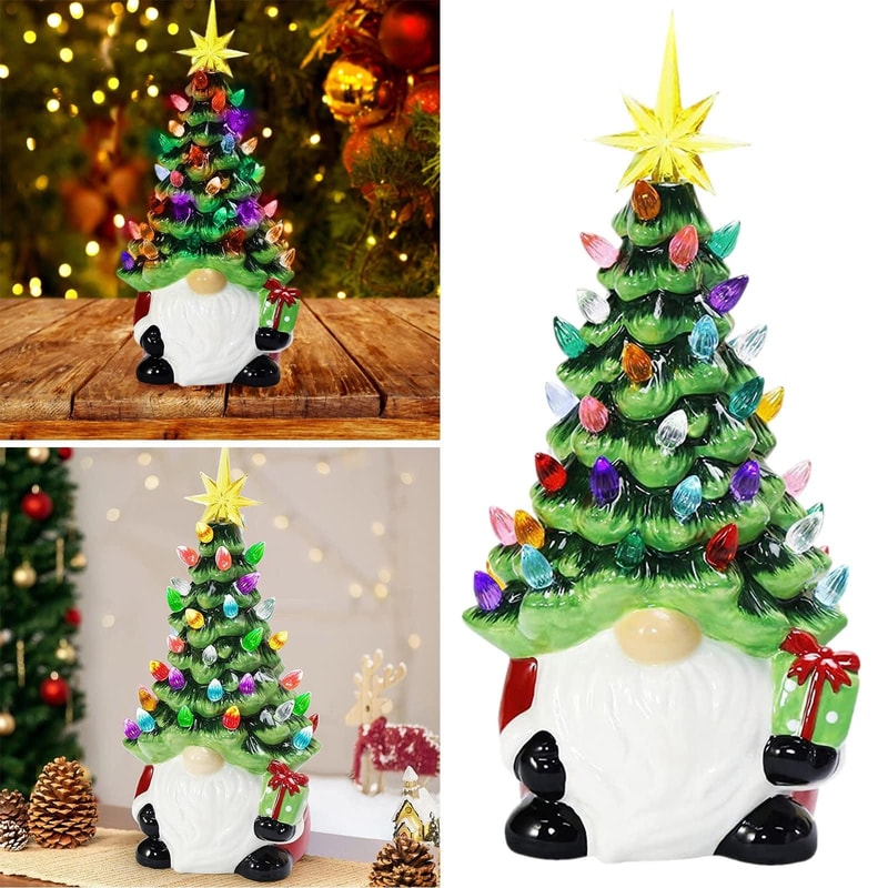 Holiday Christmas Decor Accessory, Lighted Tree Ornament, Christmas Gnome Tabletop Decoration for Indoor Home Parties