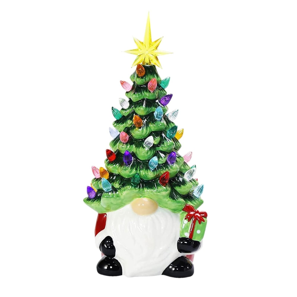 Holiday Christmas Decor Accessory, Lighted Tree Ornament, Christmas Gnome Tabletop Decoration for Indoor Home Parties