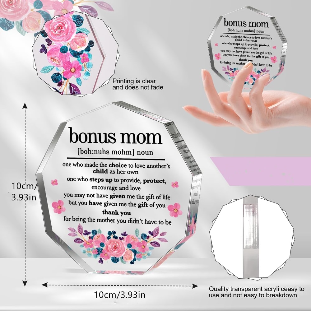 Acrylic Decorative Signs for Bonus Mom Gifts, Mother's Day Plaques, Birthday and Christmas Gifts