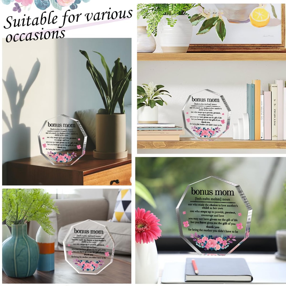 Acrylic Decorative Signs for Bonus Mom Gifts, Mother's Day Plaques, Birthday and Christmas Gifts