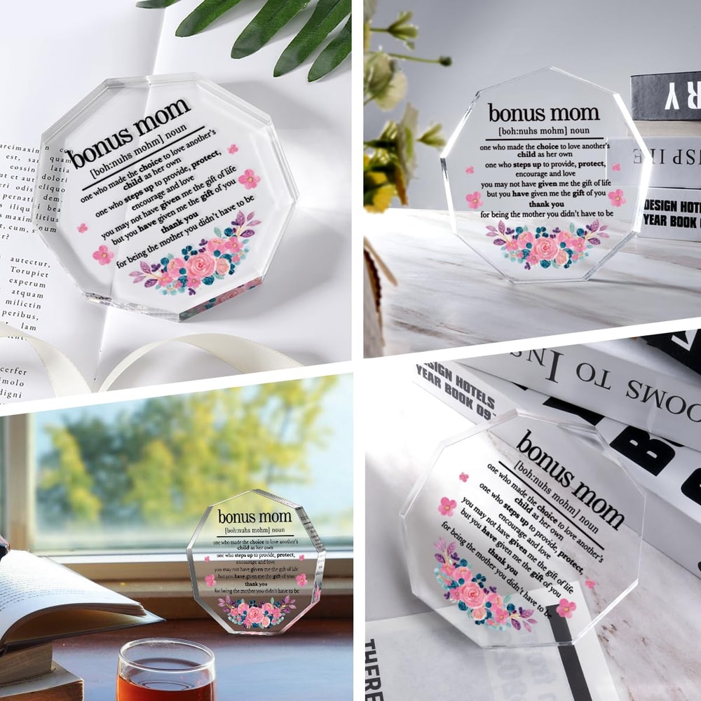Acrylic Decorative Signs for Bonus Mom Gifts, Mother's Day Plaques, Birthday and Christmas Gifts