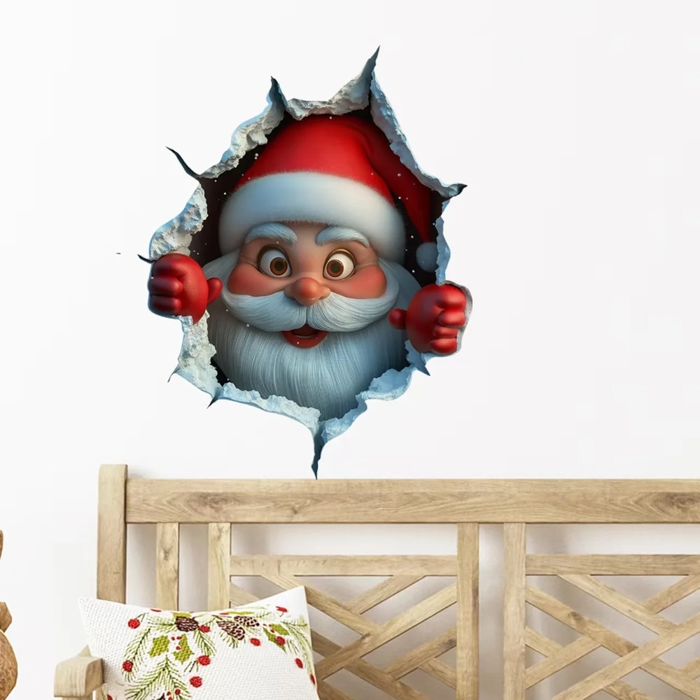 Christmas Sticker With Breaking Wall Effect Removable Santa Claus Wall Decal For DamageFree Instal 3