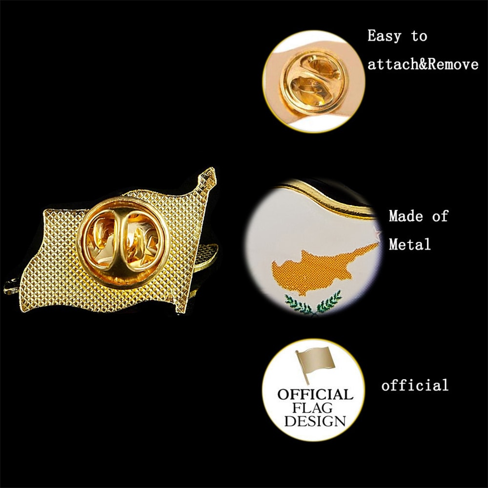 Gold Plated Flag Lapel Pin, The Republic of Cyprus Country Map Badge Fashion Accessory