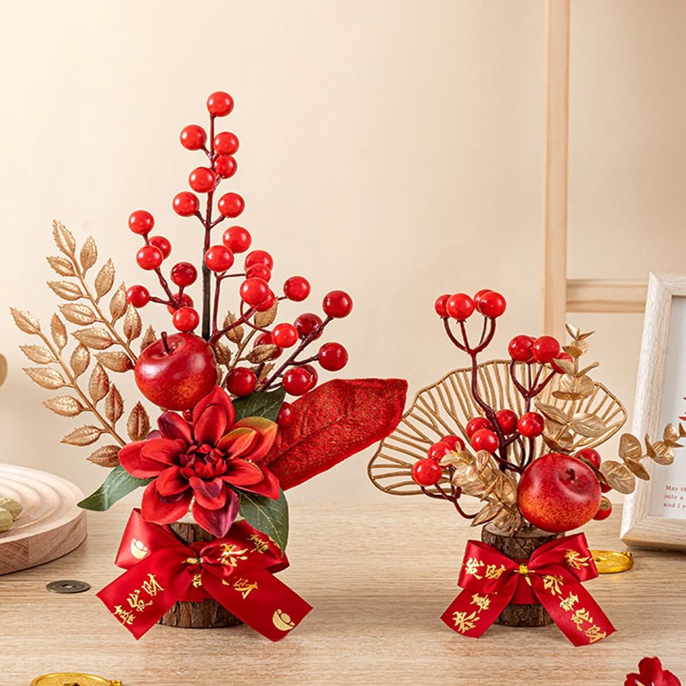 Get Rich Chinese Artificial Flowers Red Berry Branch Wedding Pots Tabletop Decoration 4