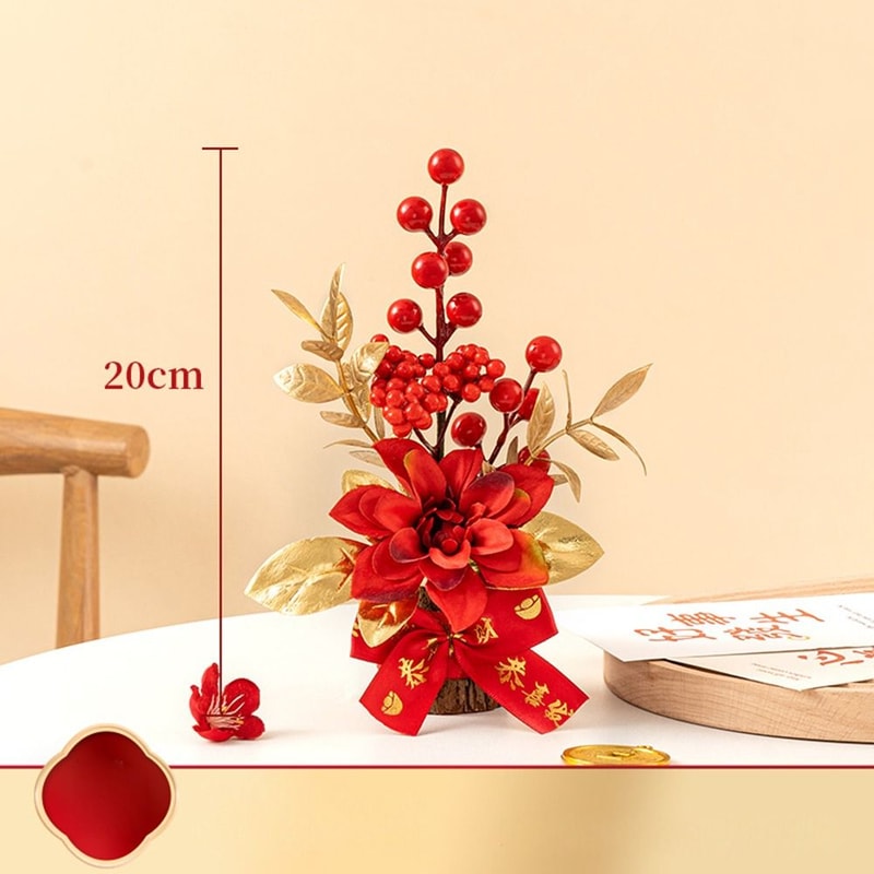 Get Rich Chinese Artificial Flowers Red Berry Branch Wedding Pots Tabletop Decoration 5