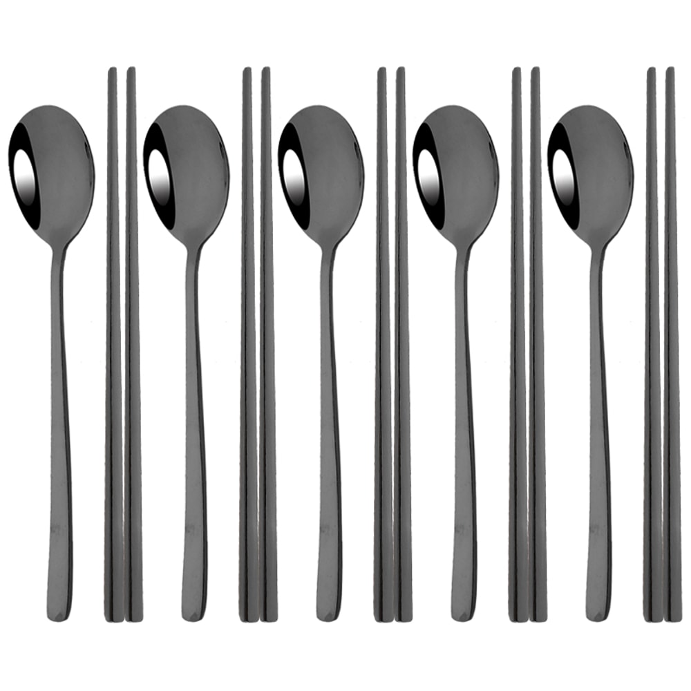 Korean Steel Cutlery Set, Sushi Sticks, Dinner Spoons, and Dessert Spoon Flatware Set
