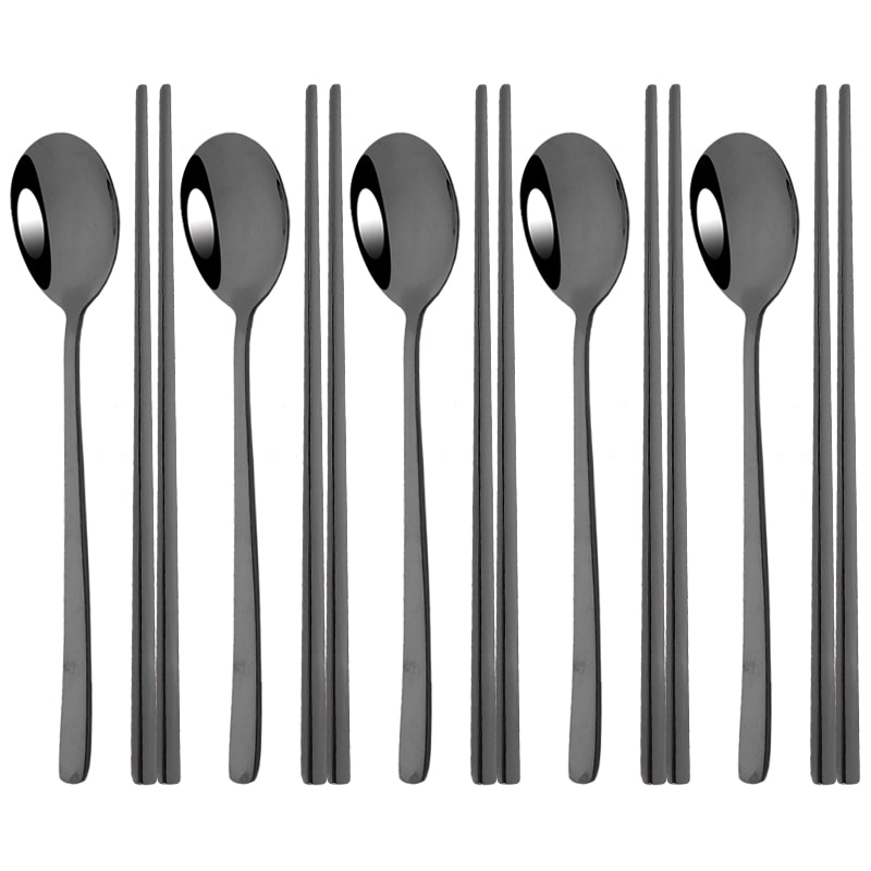 Korean Steel Cutlery Set, Sushi Sticks, Dinner Spoons, and Dessert Spoon Flatware Set