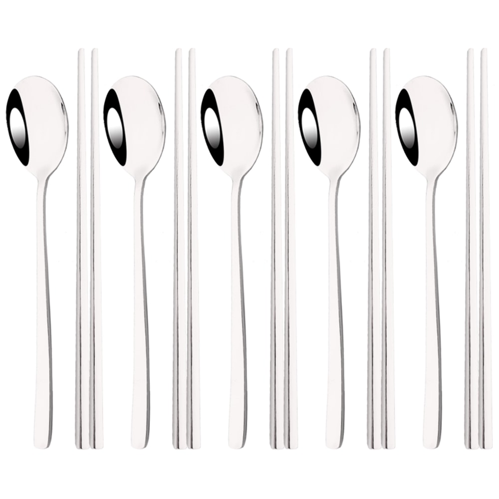 Korean Steel Cutlery Set, Sushi Sticks, Dinner Spoons, and Dessert Spoon Flatware Set
