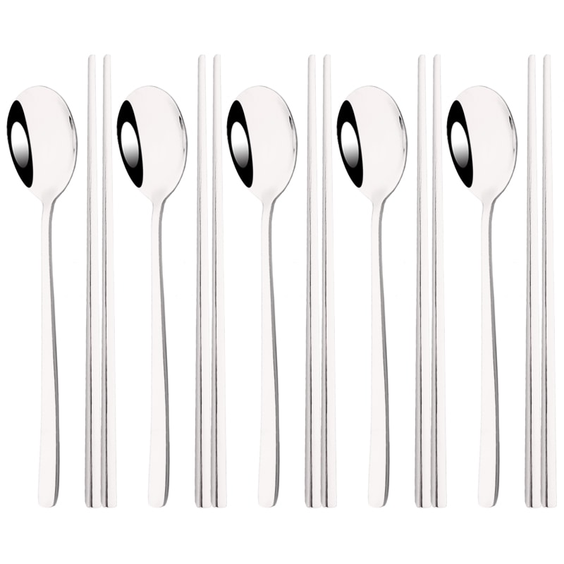 Korean Steel Cutlery Set, Sushi Sticks, Dinner Spoons, and Dessert Spoon Flatware Set