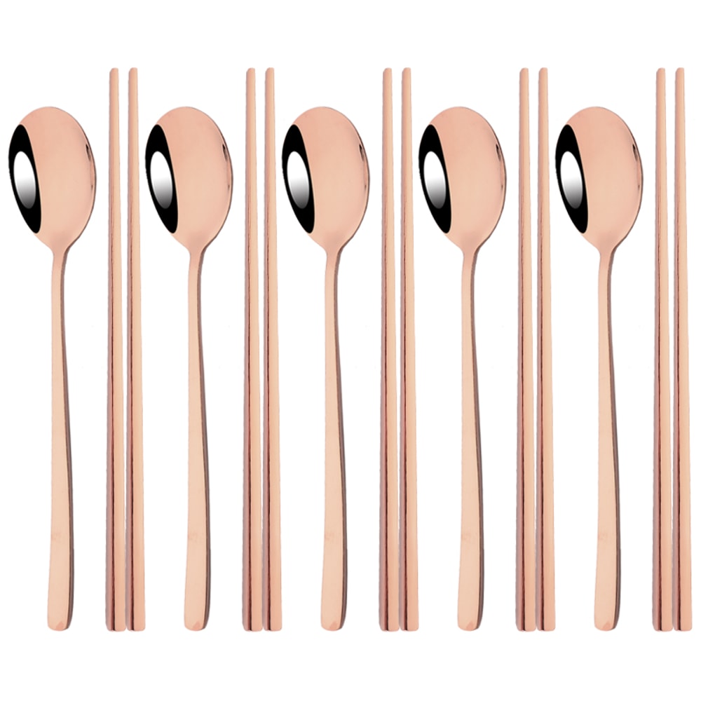 Korean Steel Cutlery Set, Sushi Sticks, Dinner Spoons, and Dessert Spoon Flatware Set