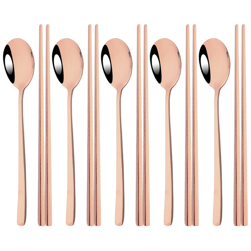 Korean Steel Cutlery Set, Sushi Sticks, Dinner Spoons, and Dessert Spoon Flatware Set