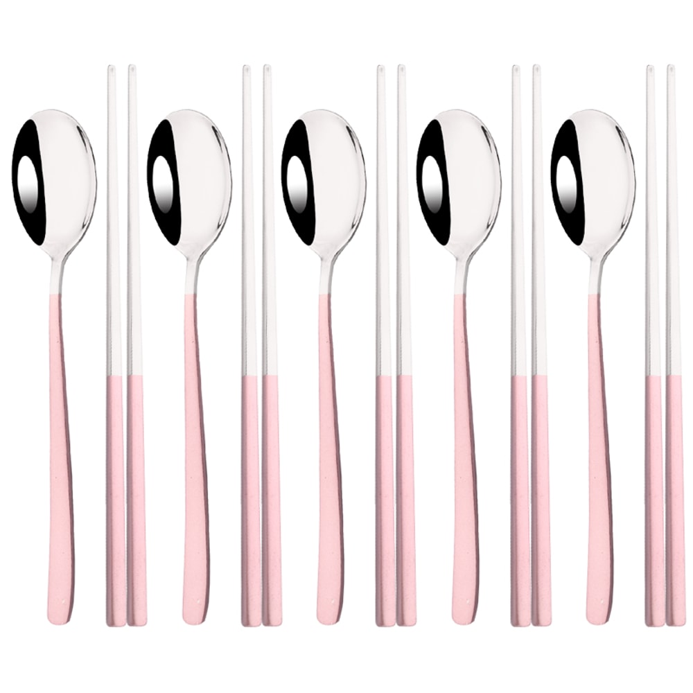 Korean Steel Cutlery Set, Sushi Sticks, Dinner Spoons, and Dessert Spoon Flatware Set