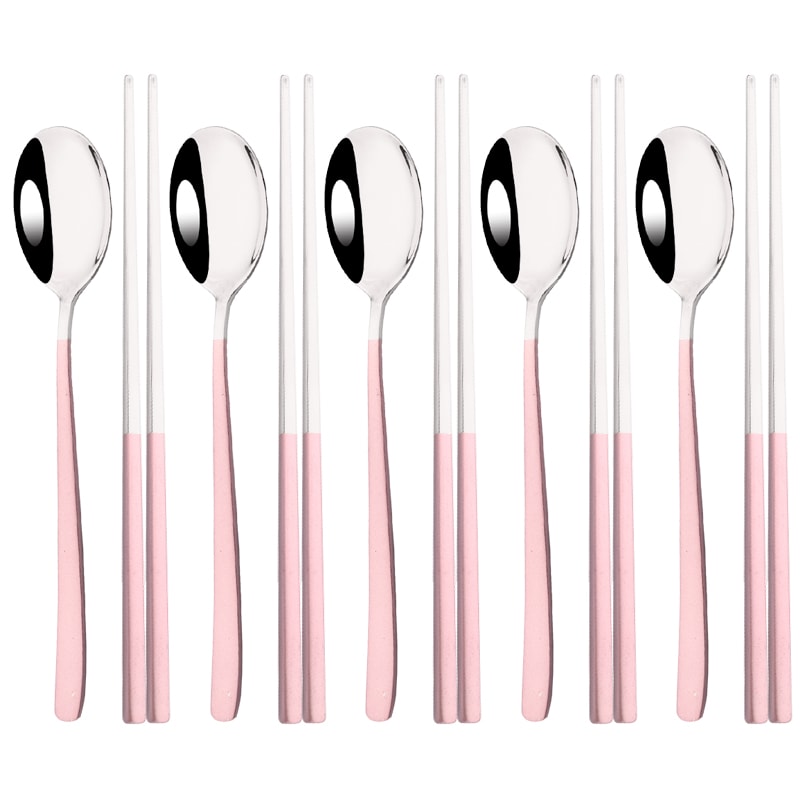 Korean Steel Cutlery Set, Sushi Sticks, Dinner Spoons, and Dessert Spoon Flatware Set