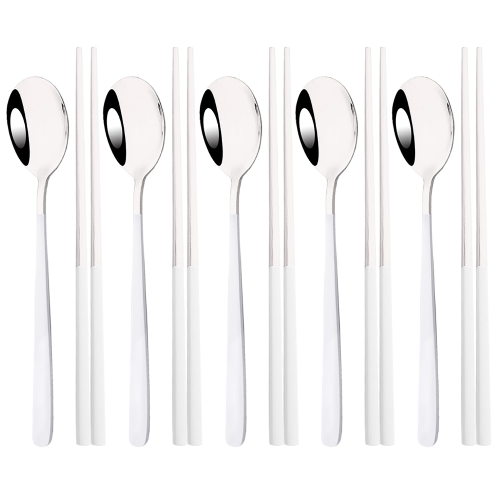 Korean Steel Cutlery Set, Sushi Sticks, Dinner Spoons, and Dessert Spoon Flatware Set