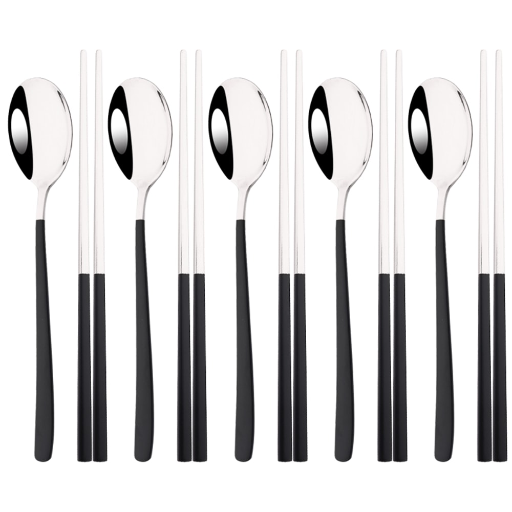 Korean Steel Cutlery Set, Sushi Sticks, Dinner Spoons, and Dessert Spoon Flatware Set