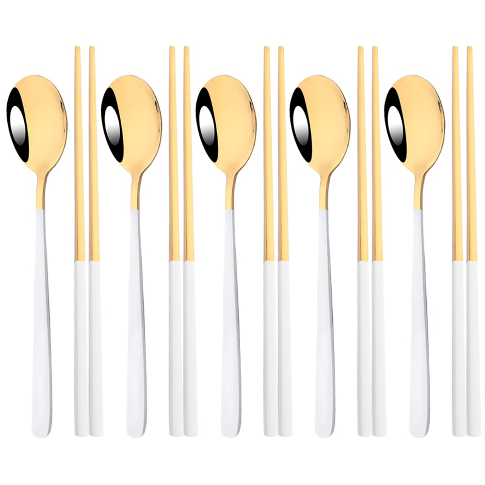 Korean Steel Cutlery Set, Sushi Sticks, Dinner Spoons, and Dessert Spoon Flatware Set