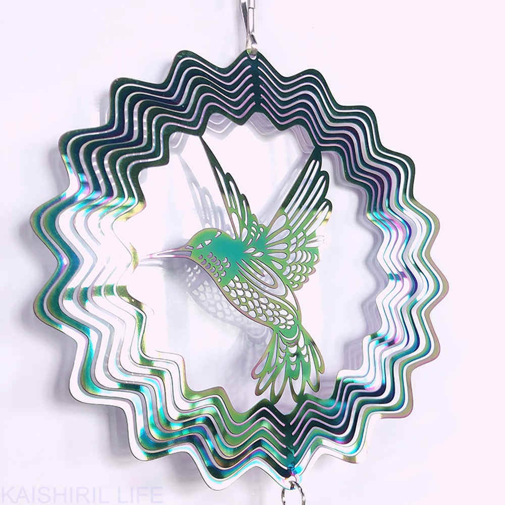 Birds Wind Spinner Hummingbird Wind Chimes Crystal Sun Catcher, Stained Glass Pendant for Garden and Home Decoration